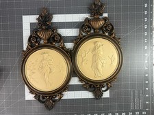 Vintage Dart Goddess Classical Wall Plaques Set Bronze Syroco Style Cameo MCM picture