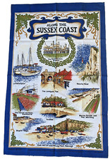 Tea Towel Along the Sussex Coast 20 x 30 England Elgate Cotton Souvenir picture