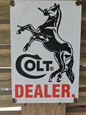 LARGE RARE COLT PORCELAIN SIGN FIREARM GUN HANDGUN RIFLE AMMUNITION HORSE AMMO picture