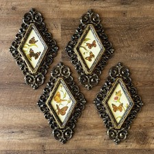 Set of 4 Homco Burwood Diamond Shape Wall Plaques Butterfly Pictures 13
