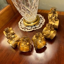 RARE Vintage Set of 7 1960's Italian Tole Toleware Rose Napkin Rings Shabby Chic picture