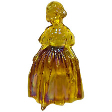 Vintage Wheatonware Amber Marigold Southern Lady Girl Iridescent Carnival Glass picture