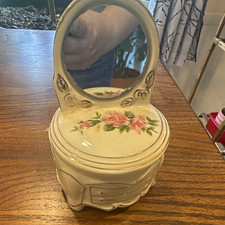 Ceramic Floral Purse/Commode Shaped Trinket Box with Mirror Lid picture