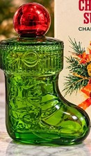 Vintage Avon Christmas Surprise Charisma Cologne – Green Glass Stocking Bottle picture