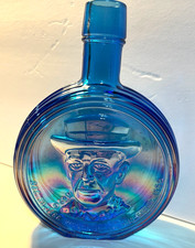 Vintage 1969 Wheaton Blue Carnival Glass Woodrow Wilson Presidential Decanter  picture