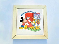 Vintage Disney Mickey Mouse Donald Duck Daisy “Welcome To Our Home” Framed Tile  picture