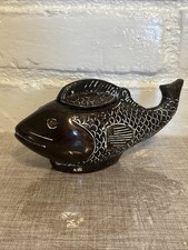 Vintage Brown Coated Brass Decorative Coi/Fish Hinged Lid Distressed picture