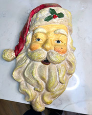 Vtg Paper Mache Plaster Large Santa Claus Face Mask Head Plaque Wall Hanging 17