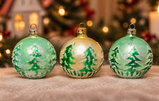 Vintage Poland Glass Christmas Ornaments Set of 3 MCM Tree Glitter 2 Inch picture
