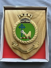 Vintage HMS Antrim Royal Navy Crest Plaque Shield Hand Painted Falklands War picture