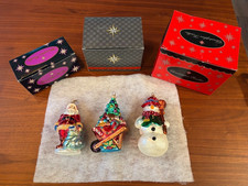 Lot of 3 Vintage Christopher Radko Glass Ornaments w/ Boxes Santa, Snowman, Tree picture