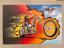 EASY RIDERS BY DAVID MANN, SKELETON  IN A CHOPPER,RARE LICENSED 1997  POSTER picture