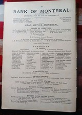 ~1896 Print Advertising BANK OF MONTREAL Sir Donald Smith President Branch List picture
