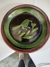 VTG-Redware Patamban Michoacán Mexican Pottery Plate With Bird. Red Pottery picture