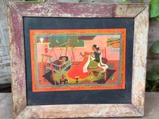 Vintage Indian Folk Art Painting Framed Print Rustic Wall Decor Collectible picture