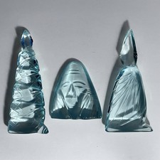 3 Carved AQUA GLASS Figurines / MESOAMERICAN STYLE / 2 Chips / Vintage MEXICO picture