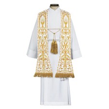 Overlay Stole Roman Style Two Tone Fully Embroidery 10 Inch x 98 Inch Off White picture