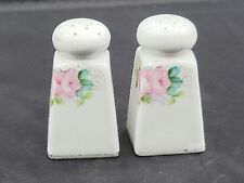 Nippon Japan Salt & Pepper Shakers Faded Gold Pink Flowers Circles MCM VTG picture