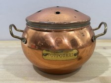 Vintage Copper 'Potpourri' Bowl Old Dutch With Lid & Brass Handles picture