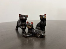 Vintage MCM Black Cat Family Redware Japan Ceramic Set 1950s picture