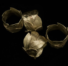 Vintage Bay Leaf Napkin Rings Set of 8 Antique Handmade Luxury VTG Table Decor picture