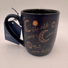 Stay Wild Moon Child Navy Blue and Gold Metaphysical Child Ceramic Mug NWT picture