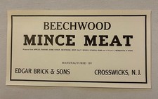 Antique Beechwood Mince Meat Label LARGE VERSION Crosswicks NJ Rum NOS picture