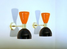 Italian Wall Scone Italian Wall Light Fixture 2 Bulb Pair ORANGE /BLACK Color picture
