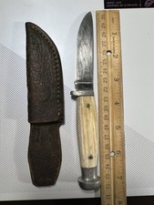 Queen Cutlery Q Steel Fixed Blade Knife – Bone Handle – 1950s/60s – w/ Sheath picture