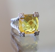 David Yurman Sterling Silver 15x15mm Cushion Ring with Lemon Citrine size 7 picture