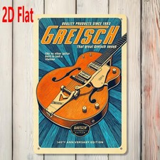 Vintage Gretsch Electric Guitar Design Tin Metal Signs Home Décor 8x12  picture