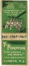 Ye Pickwick Camden NJ Vintage Matchbook Cover 1940s-50s Restaurant Bar picture