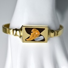 Vintage Original Designer MCM Solid Brass Gemstone Inlaid Enamel Estate Bracelet picture