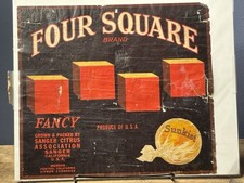 Vintage Antique Original Sunkist Citrus Farm Four Square Box Crate Label Sign picture