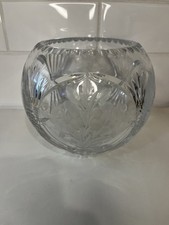 Vintage Hand Cut Lead Crystal Rose Bowl Vase Etched Frosted Flowers 5.5
