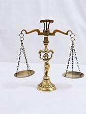 Vintage 1950s Mid-Century Brass Cherub Balance Scale Decorative Desk Decor picture