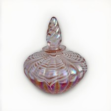 Vintage Pink Iridescent Art Glass Perfume Bottle with Stopper Swirl Design picture