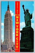 Postcard Greetings From New York City NY Empire State Building Statue of Liberty picture