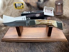1989 Buck 110DM Knife With Stag Handle & Damascus Blade &  Sheath Mint In Box picture