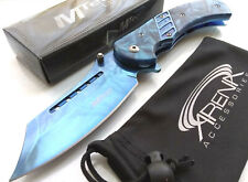 Blue Faux Abalone Spring Assisted Wharncliffe Pocket Knife Frame Lock EDC Blade picture