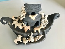 Vintage 1960's Mexican Oaxacan Clay Terracotta Noah Ark with 18 Figurines picture