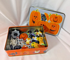 Vintage JSNY Halloween Refigerator Magnets Lot of 16 w/ Matching Tin 1980's picture