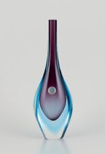 Murano, Italy. Art glass vase with a slender neck. Blue and purple glass. picture
