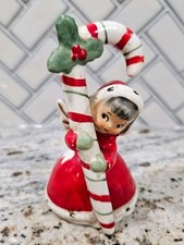 Napco 1956 Christmas Candy Cane Angel Bell Black Hair Girl Kitsch Japan 3BX2392 picture