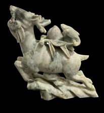 VINTAGE HAND CARVED GREEN MARBLE DEER STATUE picture