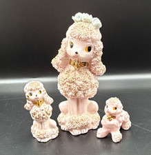 Vintage 1950s Pink Spaghetti Poodle Family Set of 3 Figurine Japan MCM picture