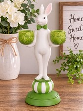 Lune Cle Bunny Candle Holder Hand Painted Rabbit Figurine Vintage Easter Decor picture