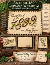 Antique 1899 German New Year Greeting Card Viel Glück Embossed Clover Victorian picture