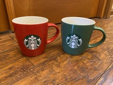 Starbucks Red Green Tea Christmas Coffee Mugs Cups 12oz Pair Set Drink ware picture