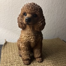 Sitting Brown Apricot Dog Poodle Figurine Statue Hand Painted 7 Inches Tall picture